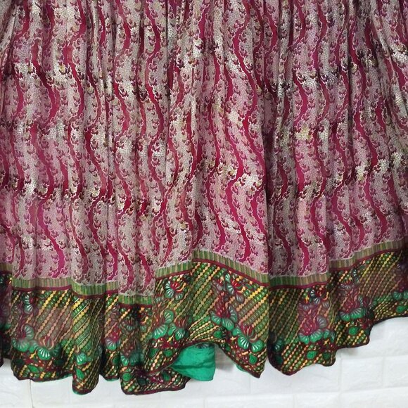Bollywood Wrap Skirt Sz-S Lined Boho Hippy Festival Ethnic Purple Green Metallic - Picture 6 of 12
